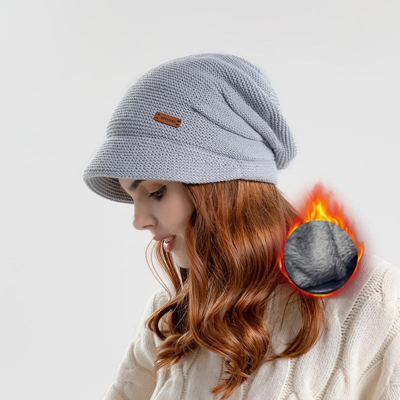 Warm Stylish Winter Beanie Hat Short Brim Women Thermal - Temu Canada
