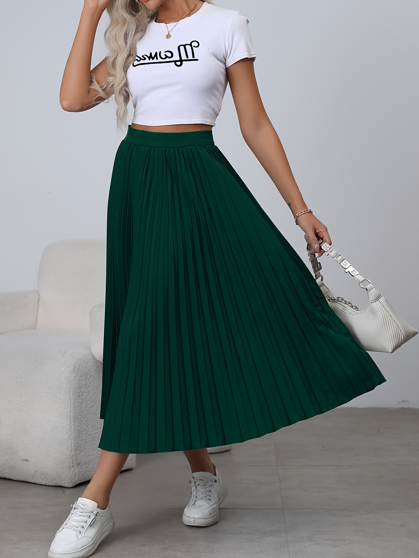 Solid Tie Waist Skirts Casual Ruched A Line Summer Maxi - Temu