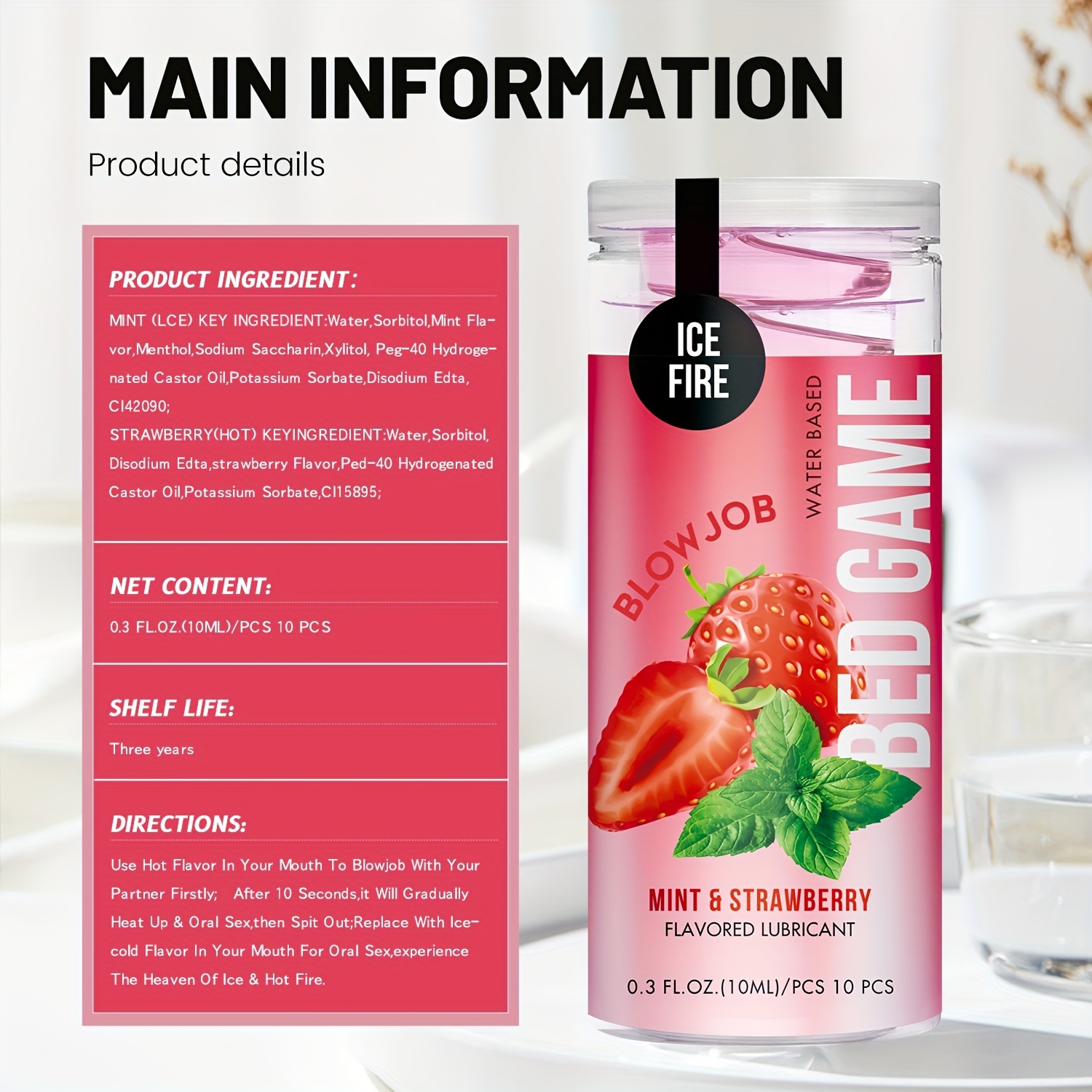 Lubricant Sex Flavored Edible Lube For Oral Sex Jelly Sex Oral Water For Couple Adult, No Rinse Lubricant (strawberry and Mint)