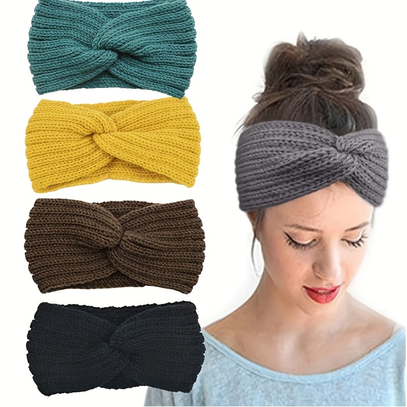 

Solid Color Twisted Knit Headband, Stretchy Winter Forehead Protection Sports Hairband, Women's Hair Accessories
