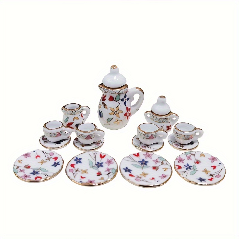 Mini Ceramic Tea Set 1:12 Miniature Flower Pattern Kitchen - Temu