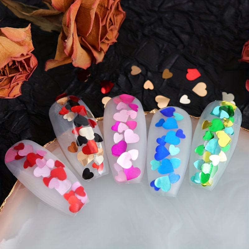 3d Heart Nail Glitter Sequins Holographic Laser Heart Nail - Temu