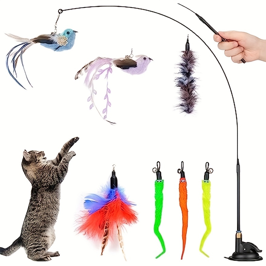 Suction Cup Cat Toys Cat Toys Interactive Wand Feather Cat - Temu