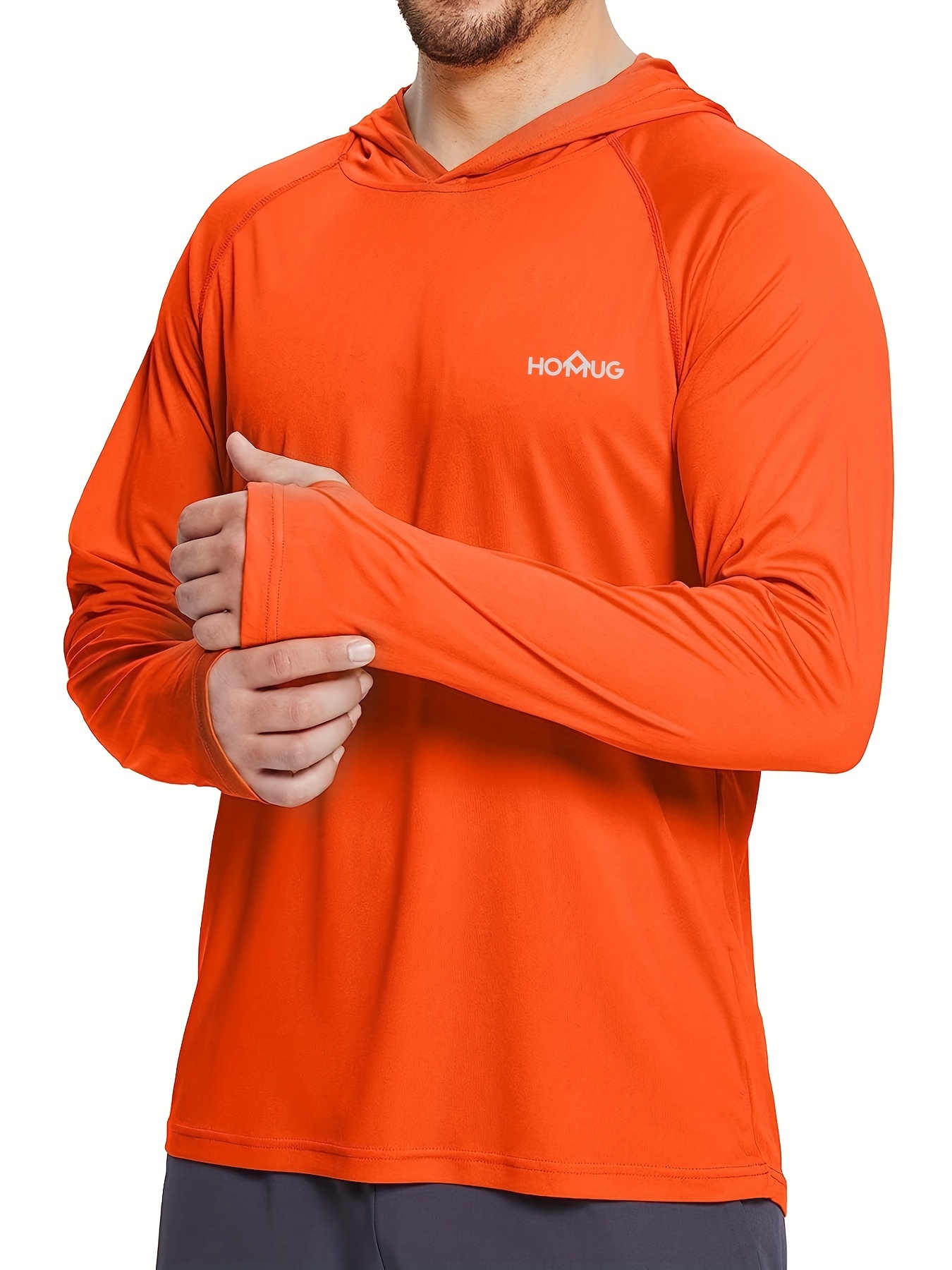 Bukoa UPF 50+ Fishing Shirts for Men Long Sleeve UV Sun Protection Hoodie, Outdoor Hiking Shirts, Men's, Size: Medium, Orange