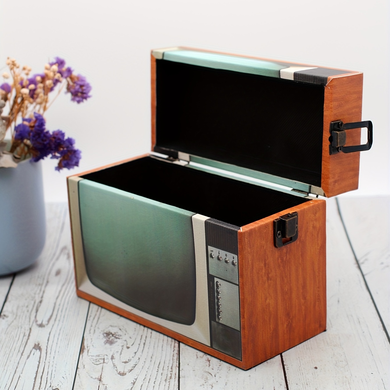 Wood Pu Leather Storage Box Retro Style Camera Pattern - Temu