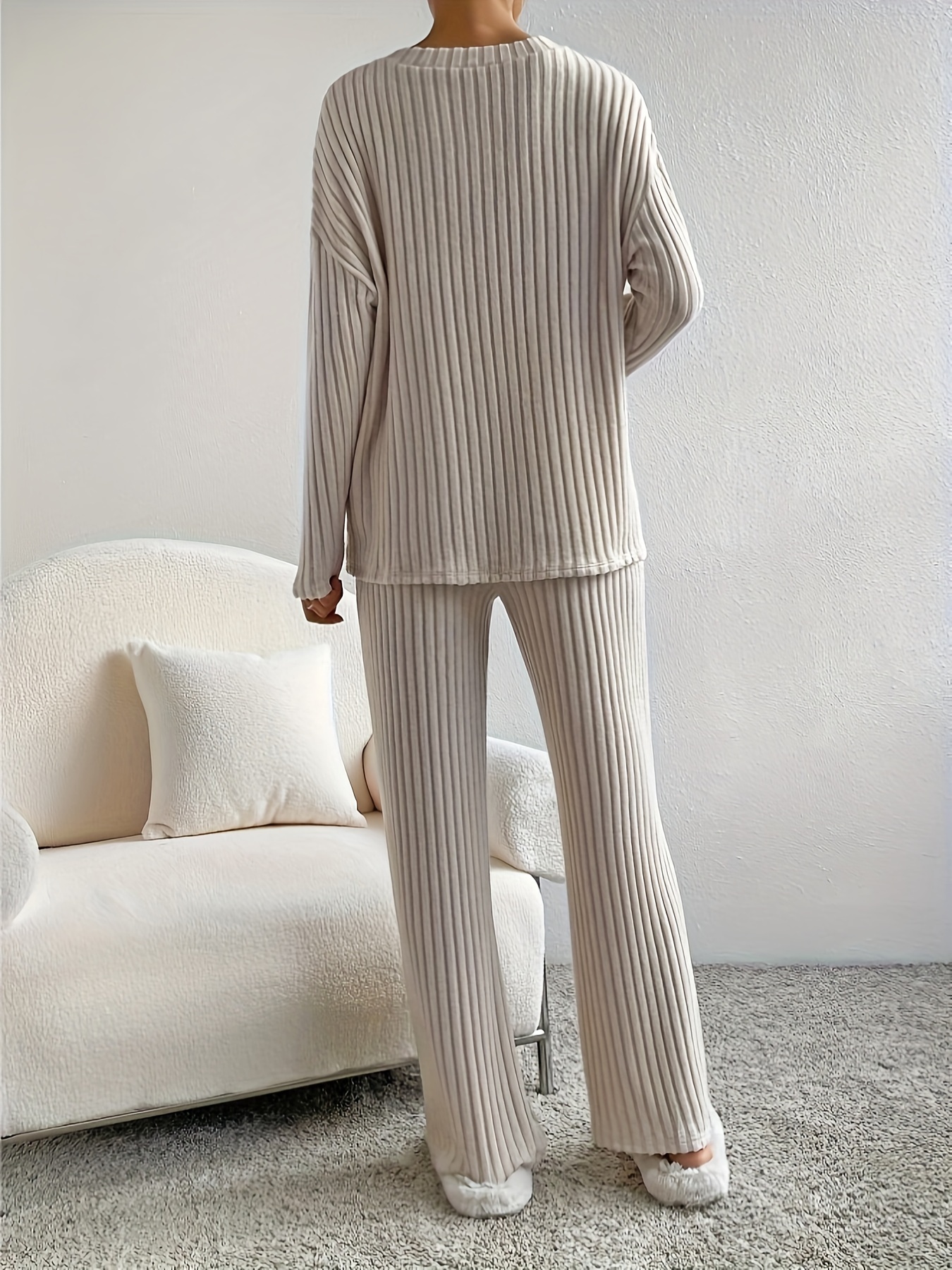 Plus Knitted Crew Neck Sweater Loungewear Set