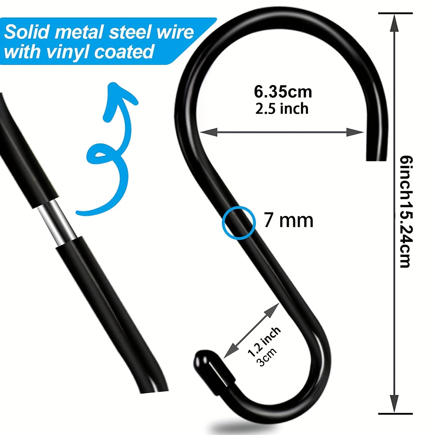 2 Inch Black S-Hooks (10 Pk)