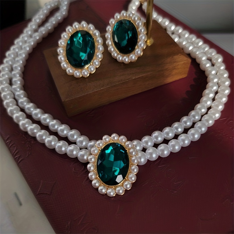 Luxury Square Emerald Green Geometric Earrings & Necklace Set For Women  Bridal Wedding Party Anniversary Gift Jewelry Set - Temu