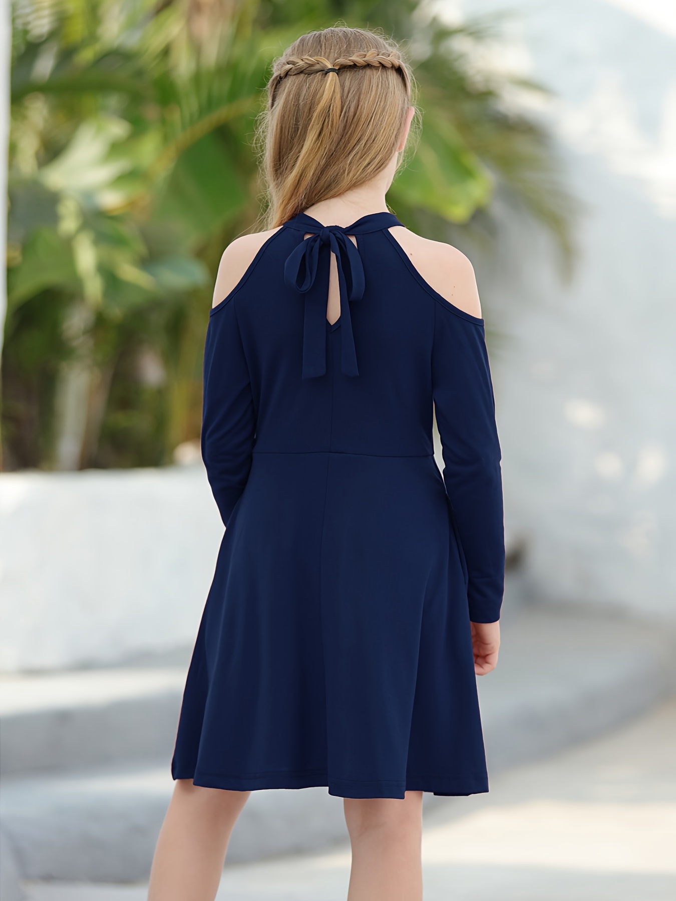 girls elegant halter neck cold shoulder dress long - Temu Chile