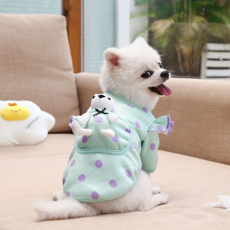 Cute Pet Clothes Dog Sweatshirt Bear In Pocket Design Polka Dot Puppy  Pullover Clothing, Save Money Temu