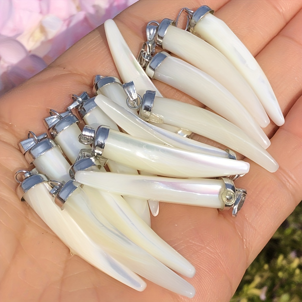 

5pcs 37mm Natural Wolf Tooth Shape White Horseshoe Snail Shell Beads For Jewelry Making Diy Pendant Special Necklace Earrings Handicrafts Accessories