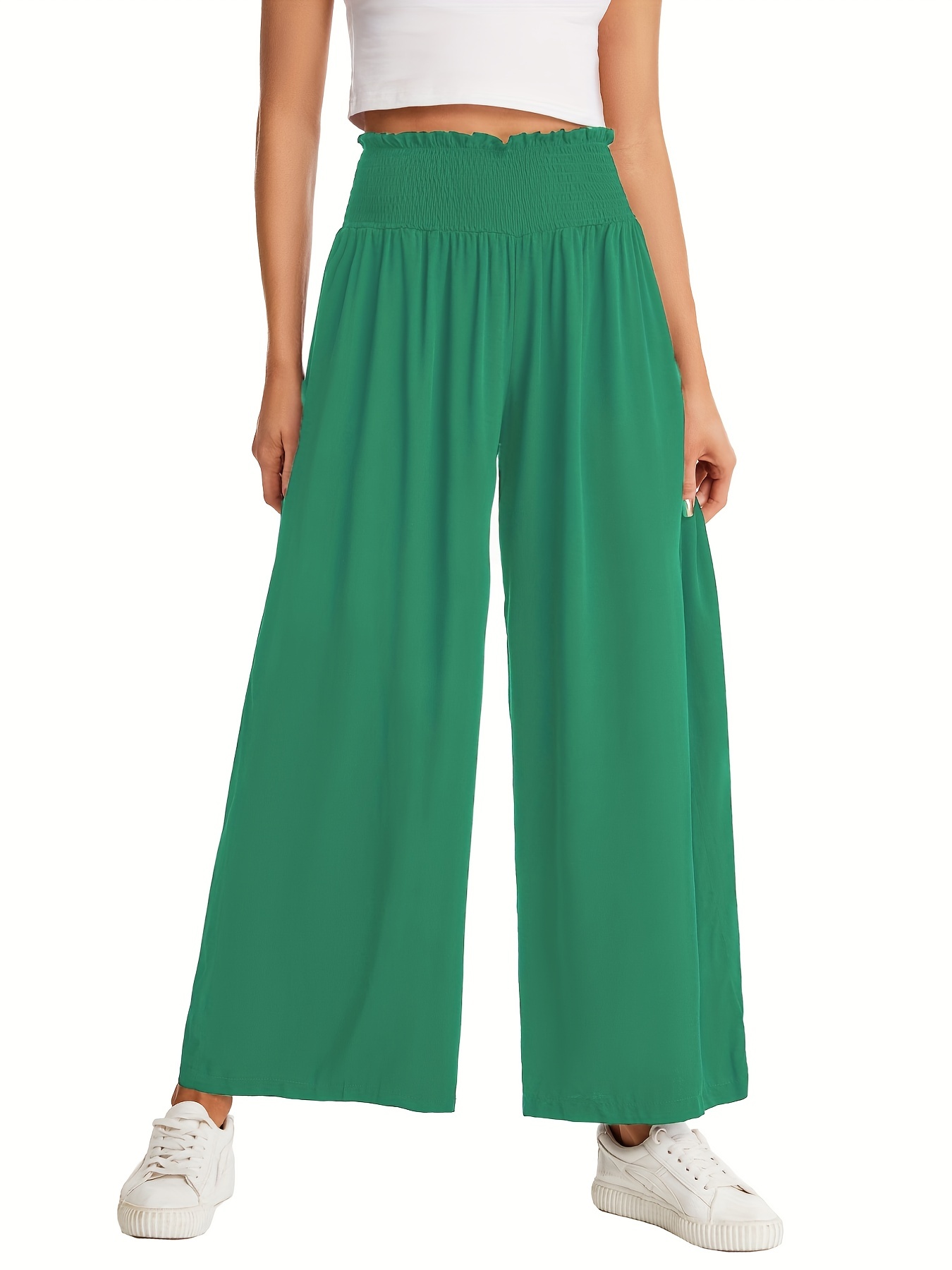 Women's Pants Casual Wide Leg Elastic High Waist Trousers - Temu