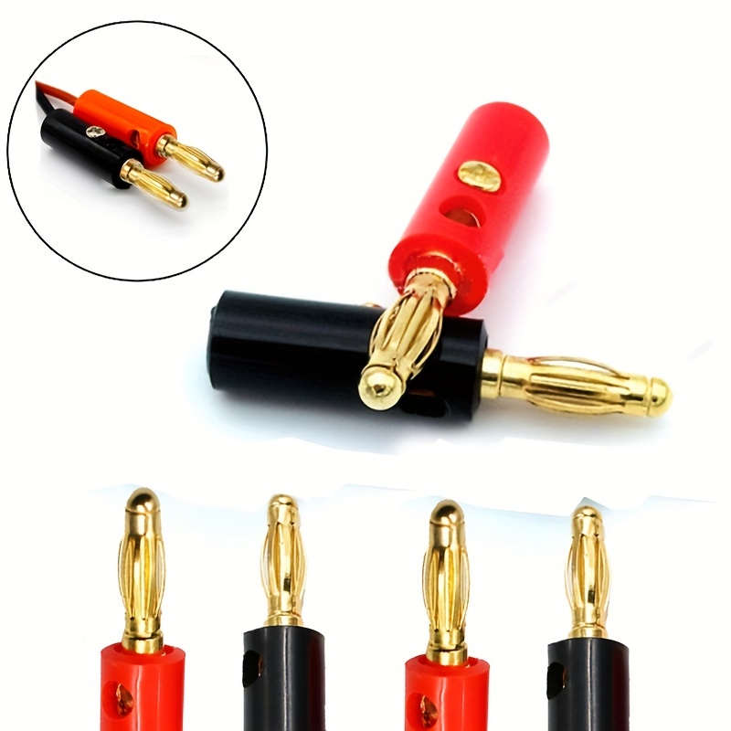 Conectores de audio para altavoces de audio y plátano, 4 unidades, chapado  en oro, 0.157 in, bloqueo de tornillo, sin soldadura, para cable de