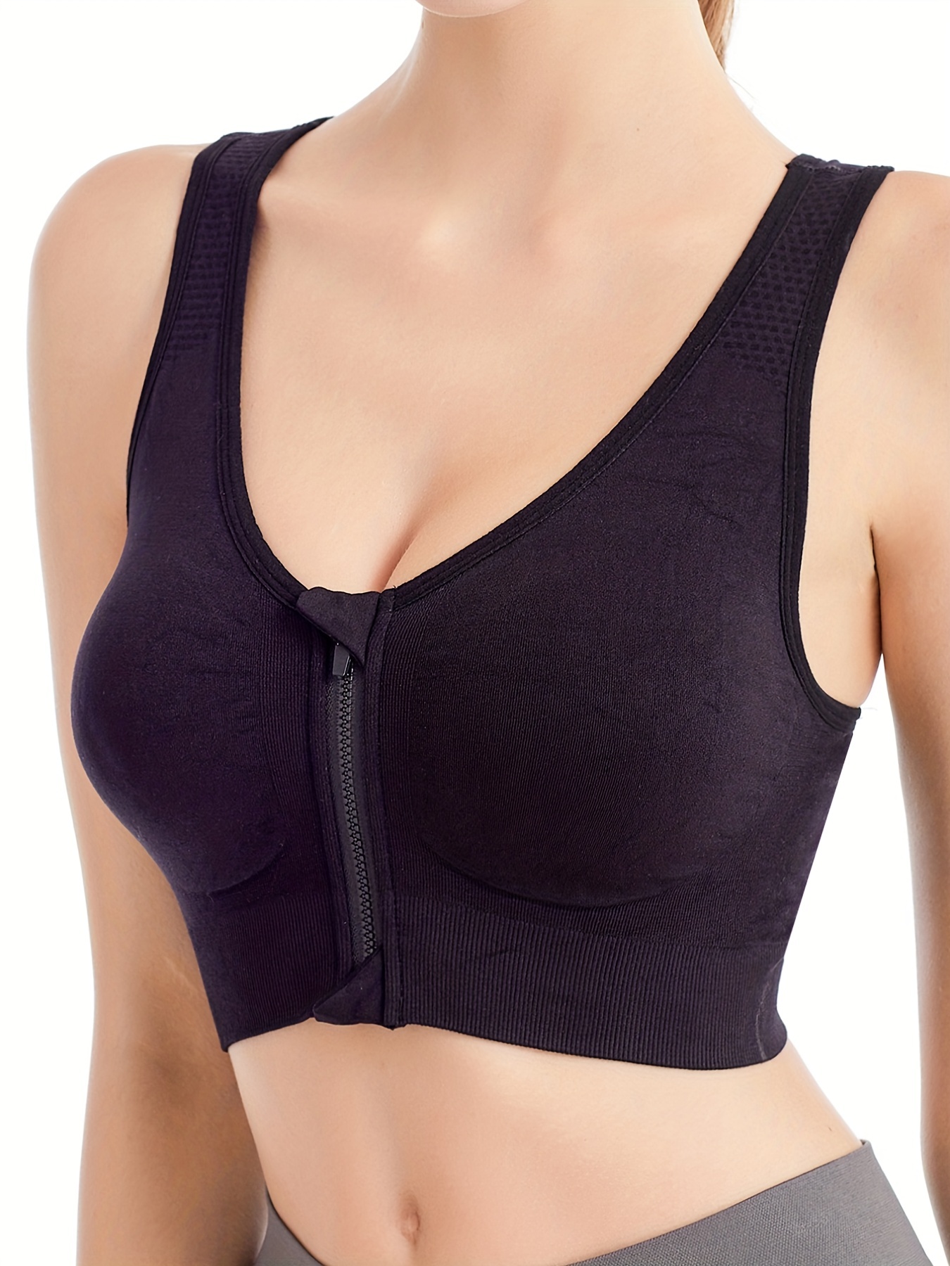 Zipper Front High Impact Sports Bra Racer Back Thickened - Temu Canada