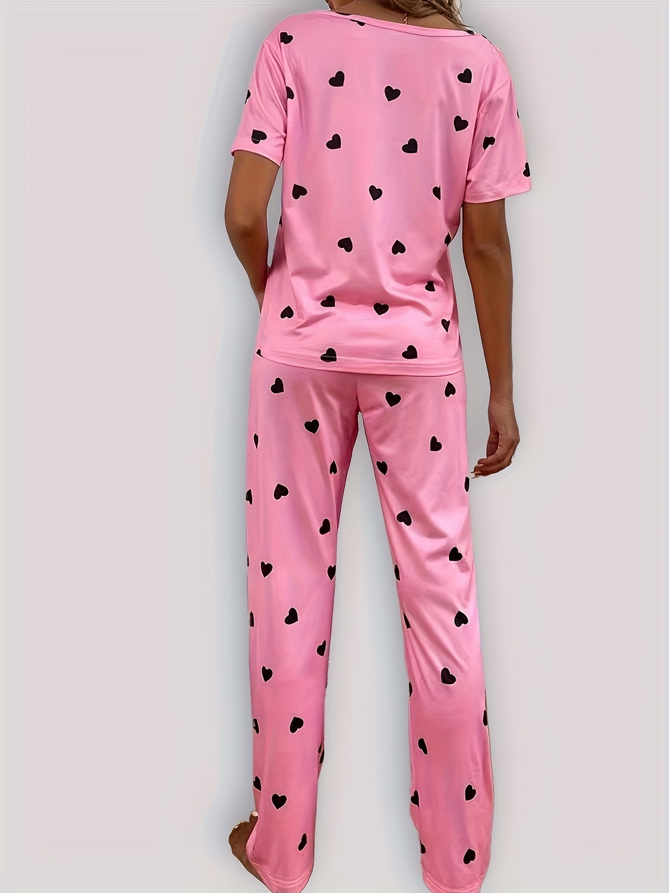 Plus Size Cute Pajamas Set Women's Plus Heart Print Short - Temu Canada