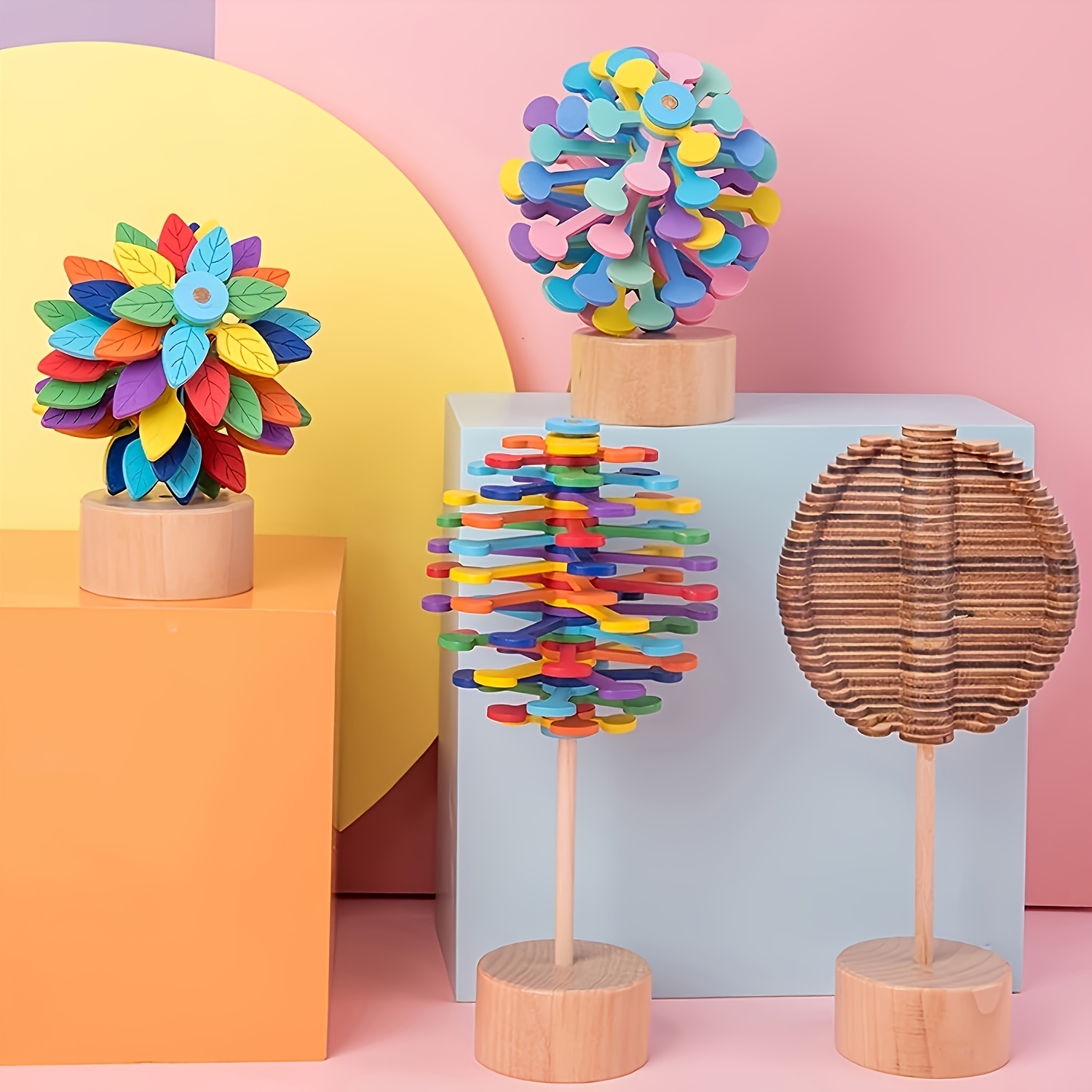 Wooden Lollipop Stress Relief Toy Magic Spinning Toy Decompression Toys Multicolor Wood Spinning Wands Spiral Lollipop Sensory Toys Home Decor Stress Relief Toys For Adults And Kids