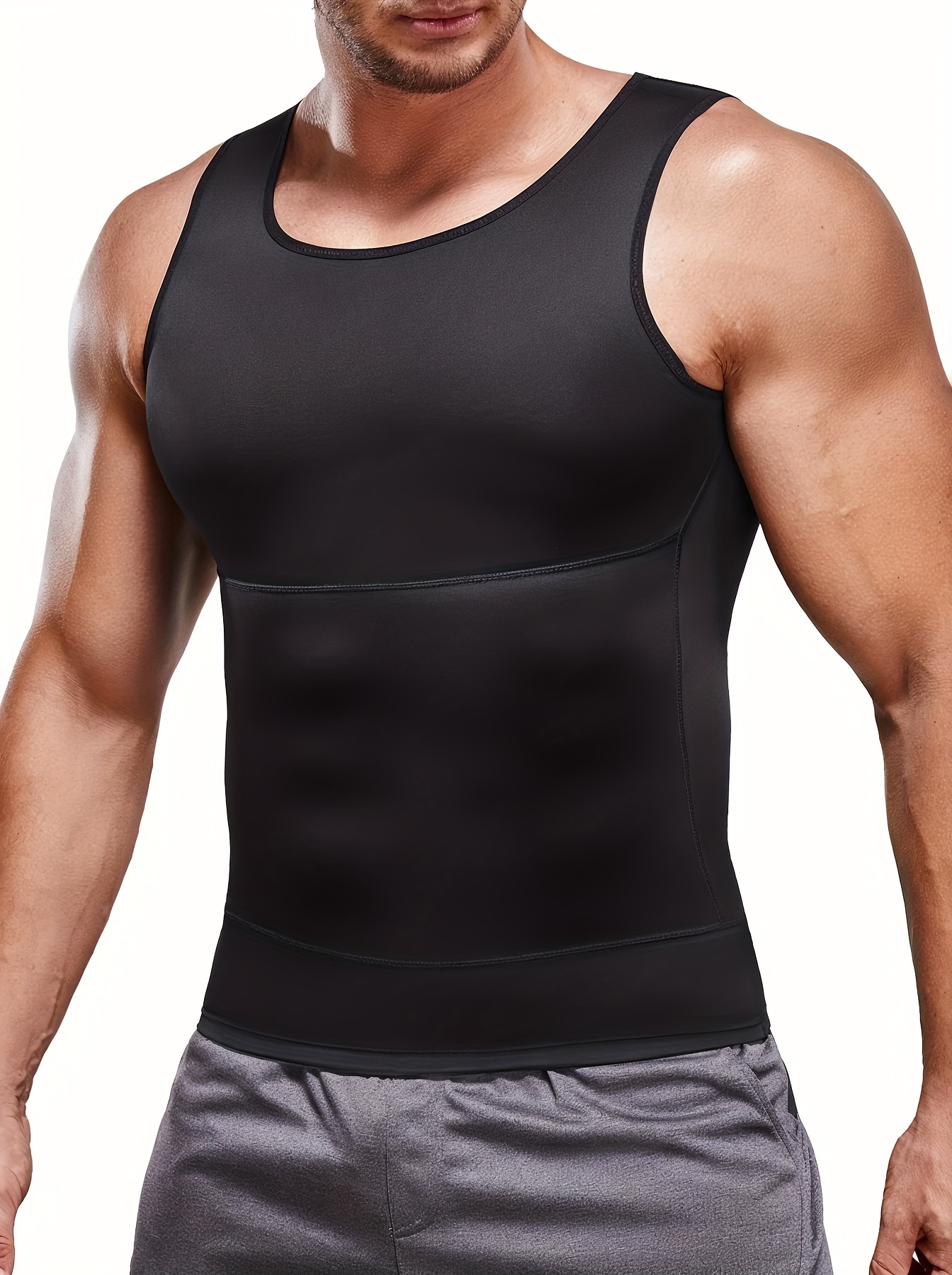 SCARBORO Men's Tummy Control Shapewear Top, Skinny Stretchy Body Shaped  2-Layer Compression Top, Soft Comfortable Daily Basic Men's Shapewear