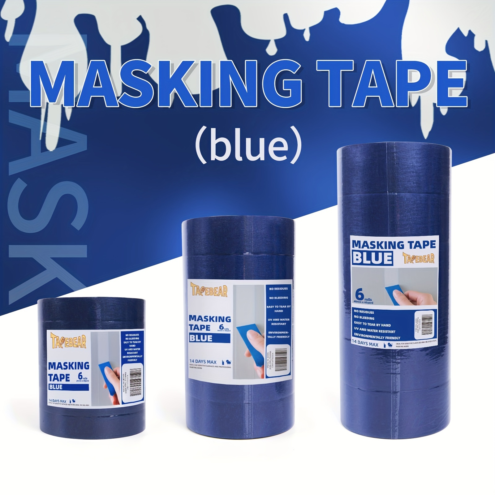 2 Rolls Blue Painters Tape Masking Tape Bulk, Blue Tape for Painting  Automotive Walls Packing Removable Free Residue, Paint for Indoors &  Outdoors, 0.7 Inches x 50 Yards, 100 Yard in Total