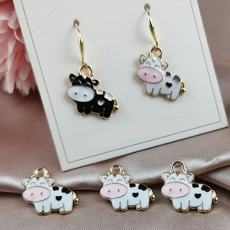 10pcs Cow Charms Animal Metal Charms DIY Cute Cow Enamel Pendants Nose Cow Alloy Charms for DIY Earrings Necklace Bracelet Key Chain Jewelry Crafts