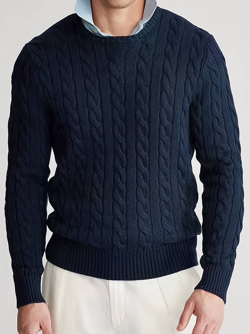 Askdeer Men's Cable Knit Pullover Sweater Classic Casual Soft