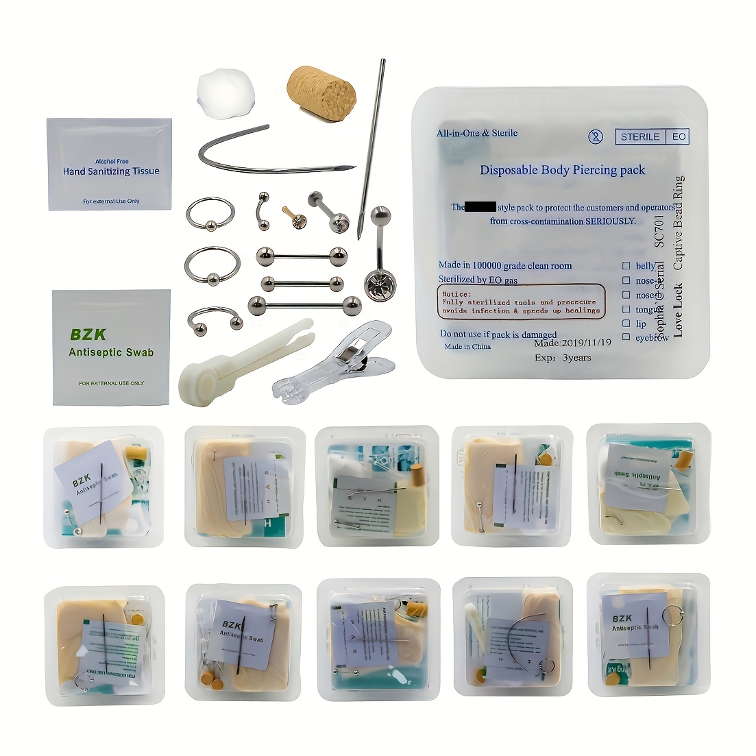5/25/50/100pcs Disposable Sterile Body Piercing Needles for Navel