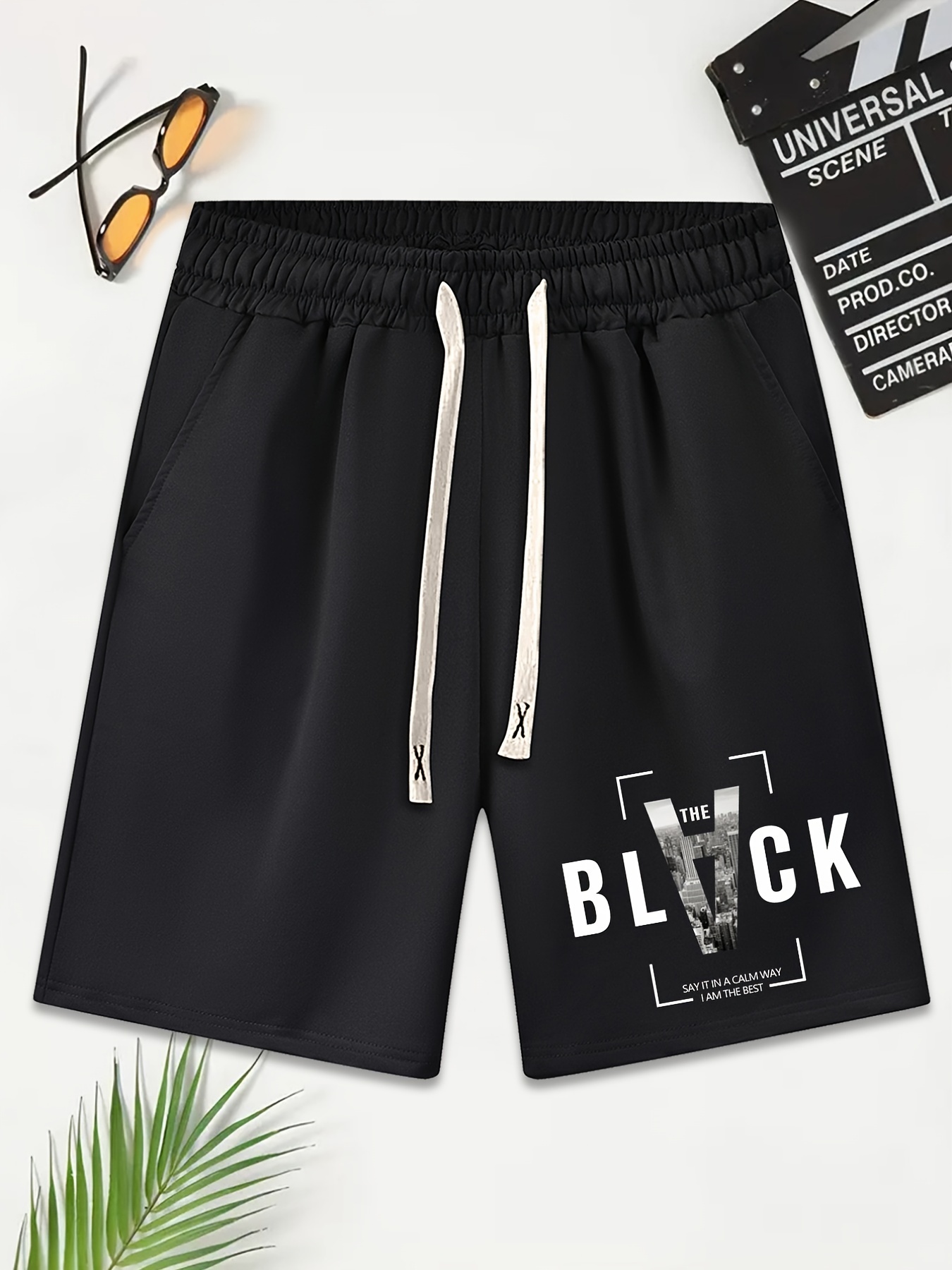 Black Print Mens Shorts Summer Casual Loose Wear Elastic - Temu Australia