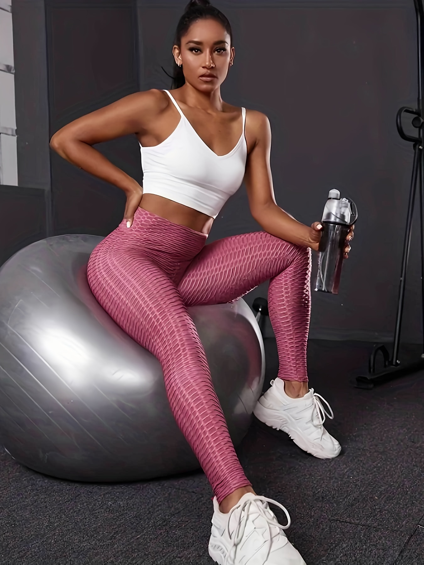 Sexy Honeycomb Yoga Fitness Leggings Solid Color Slimming - Temu