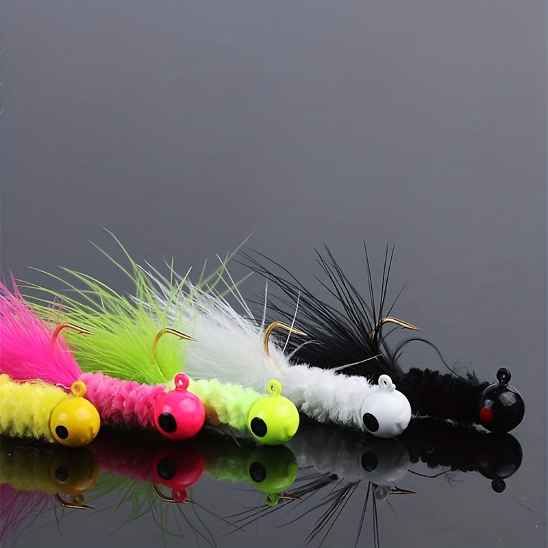 Fishing Crappie Jig Heads 5PCS Marabou Feather Jig Head Hooks