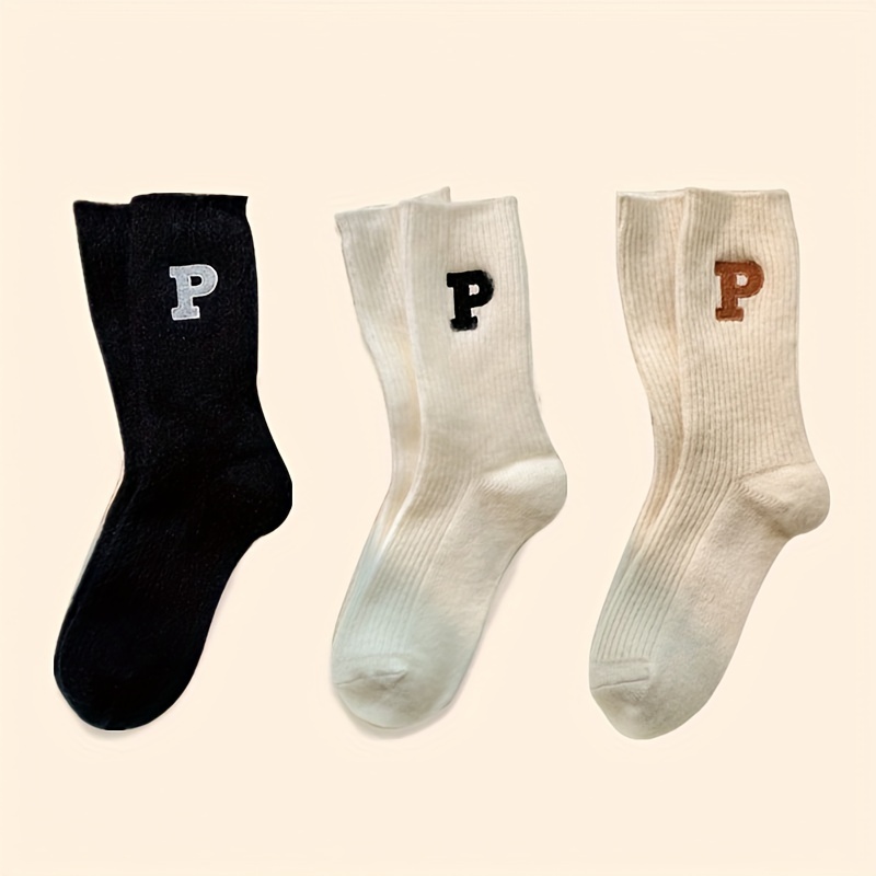 Letter P Print Socks, Comfy & Soft Mid Tube Socks, Women's