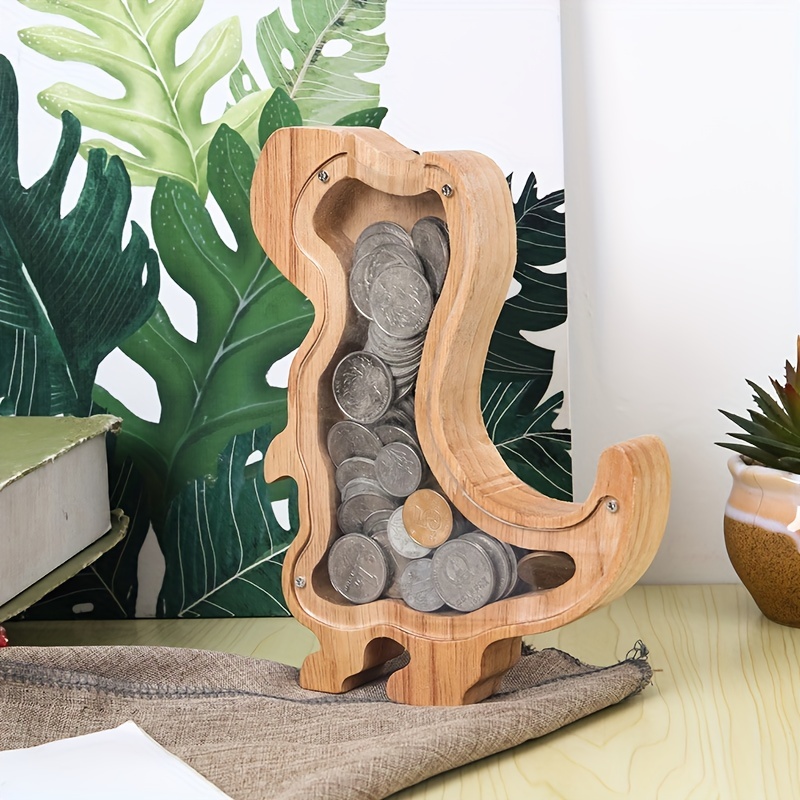 Hucha infantil de madera con forma de dinosaurio