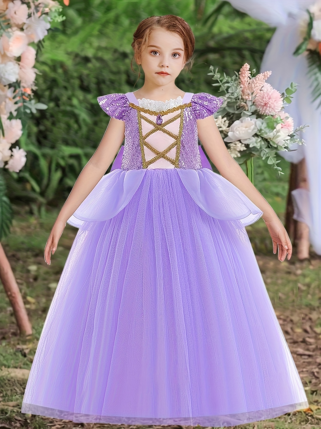 Filles sans manches princesse LED robe robe de bal en maille