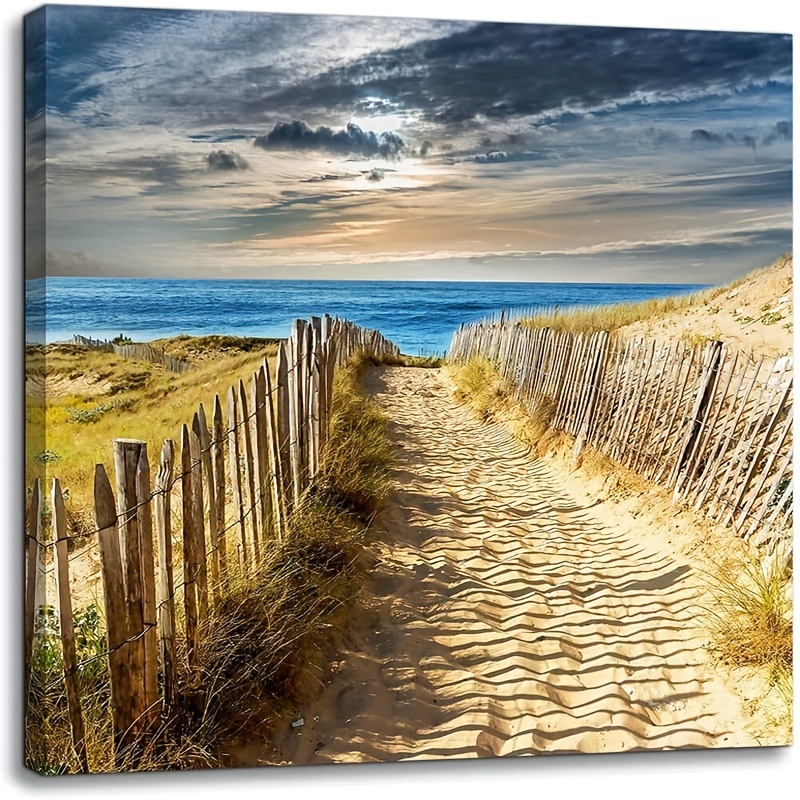 1pc Beach Canvas Oil Painting Seascape Painting Canvas Wall Art Posters for Bedroom Bathroom Kitchen Living Room Home Decor Unframed 14 x14