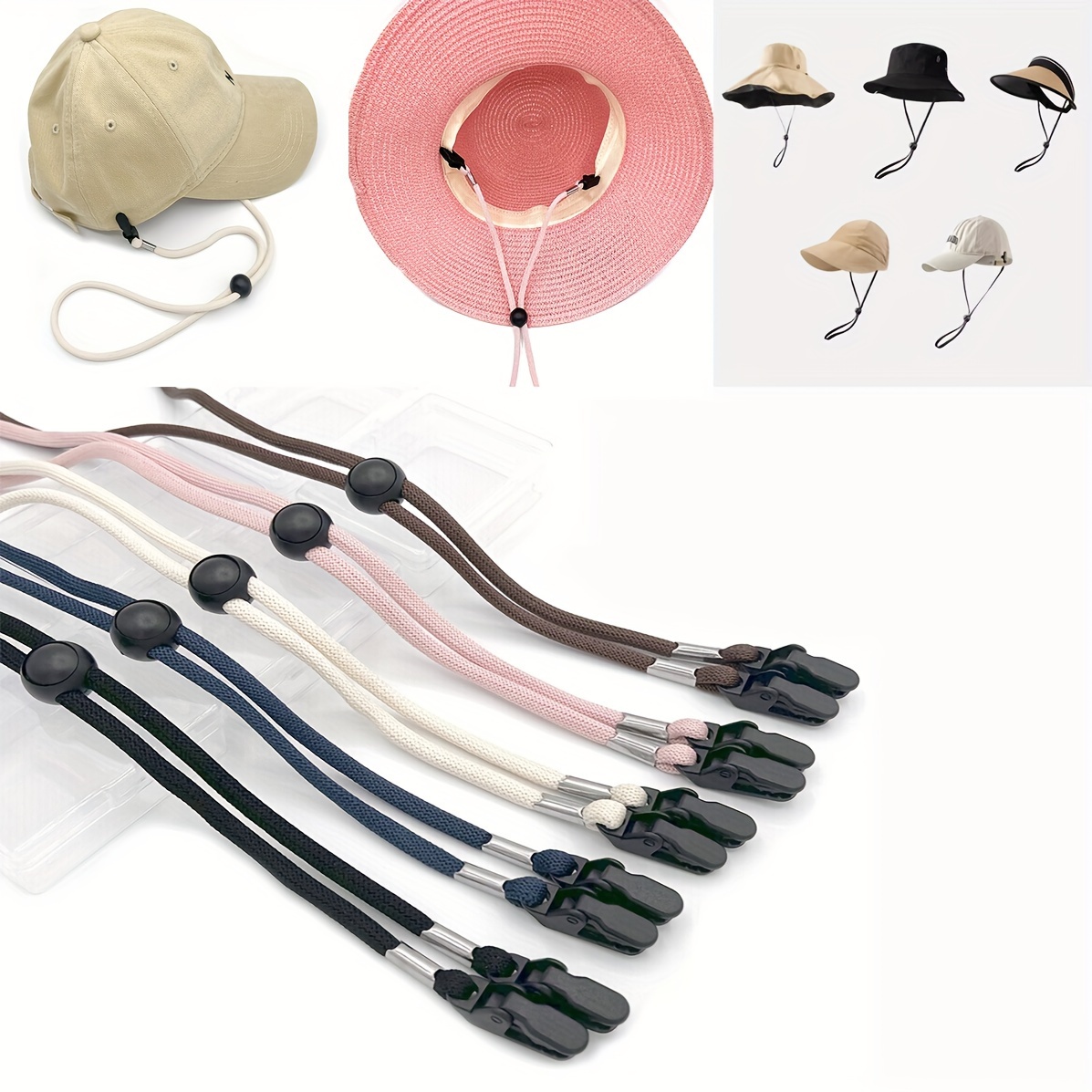 Solid Color Adjustable Hat Strap Clips Hat Chin Cord Golfing - Temu