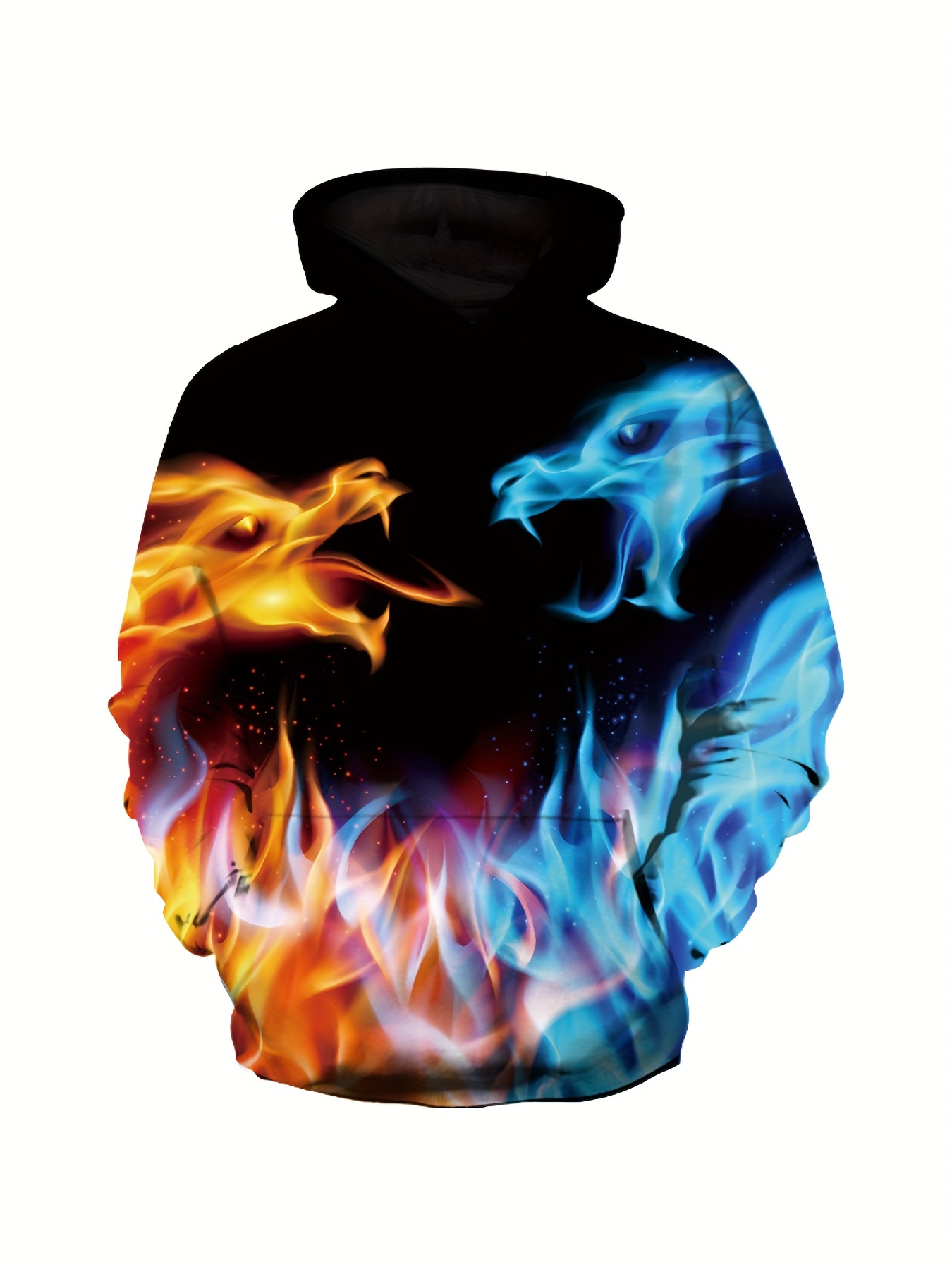 3d color block fire online printed long sleeve hoodie