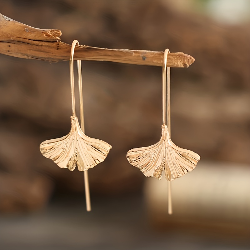 

Exquisite Ginkgo Leaf Design Dangle Earrings Bohemian Simple Style Jewelry Trendy Holiday Earrings Golden Or Silvery Make Your Call