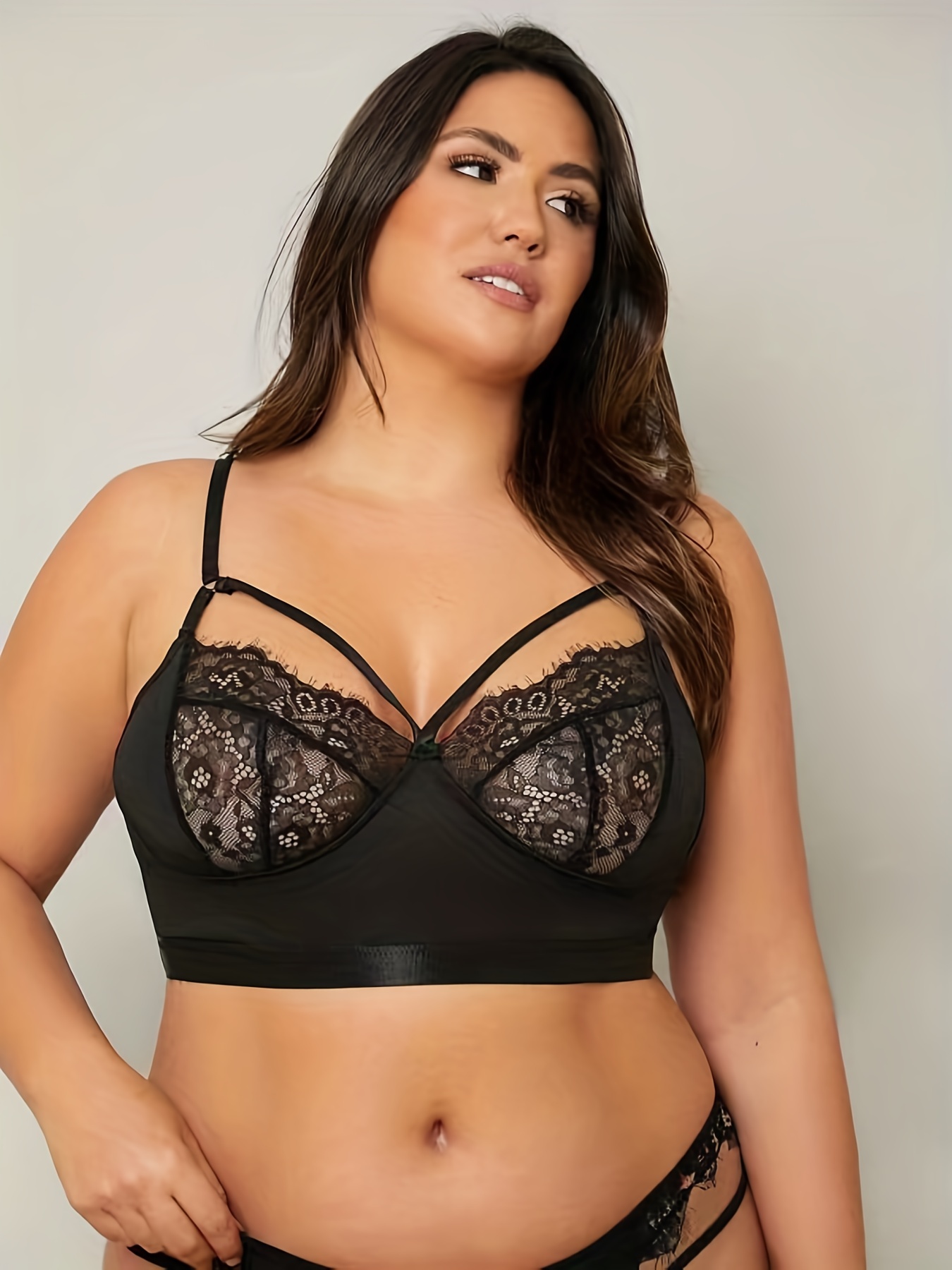 Plus Size Sexy Bra Women's Plus Contrast Lace Wireless Full - Temu