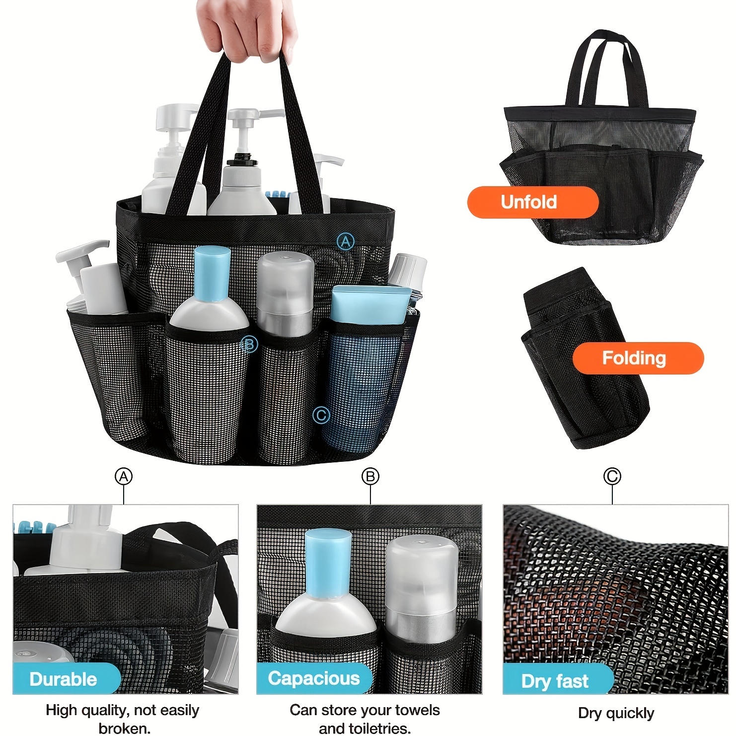 Mozeat Lens Shower Bag for Dorm Room Mesh Shower Caddy Tote 8