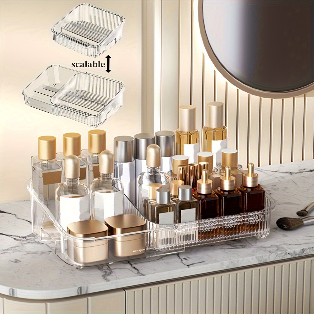 Organizador de maquillaje de vidrio para tocador, juego de cajones  apilables, 2 piezas, caja de almacenamiento de cosméticos para encimera  antigua