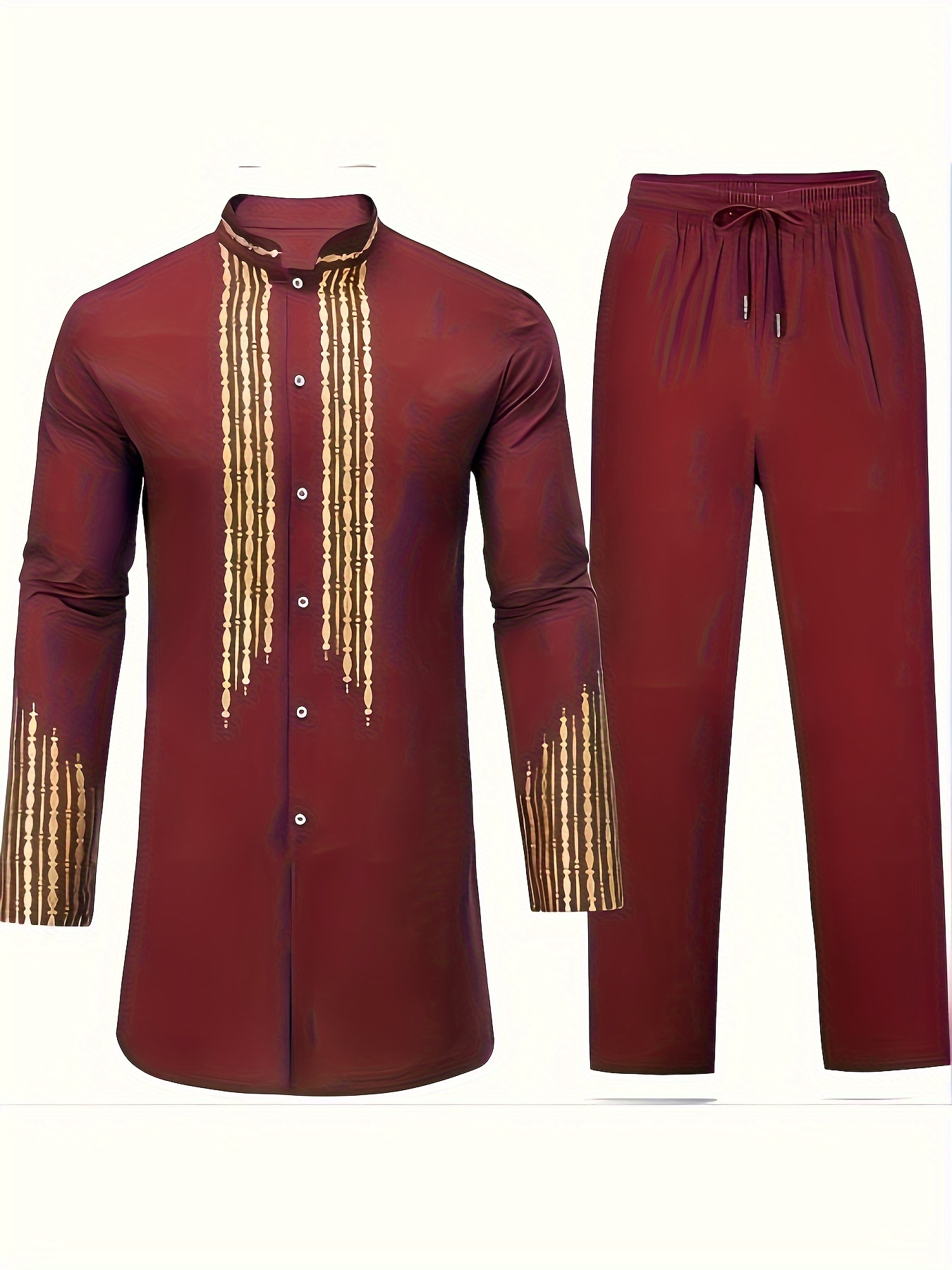 Mænds Langærmet Metallisk Gyldent Print Dashiki-skjorte Traditionelt Afrikansk Tøj