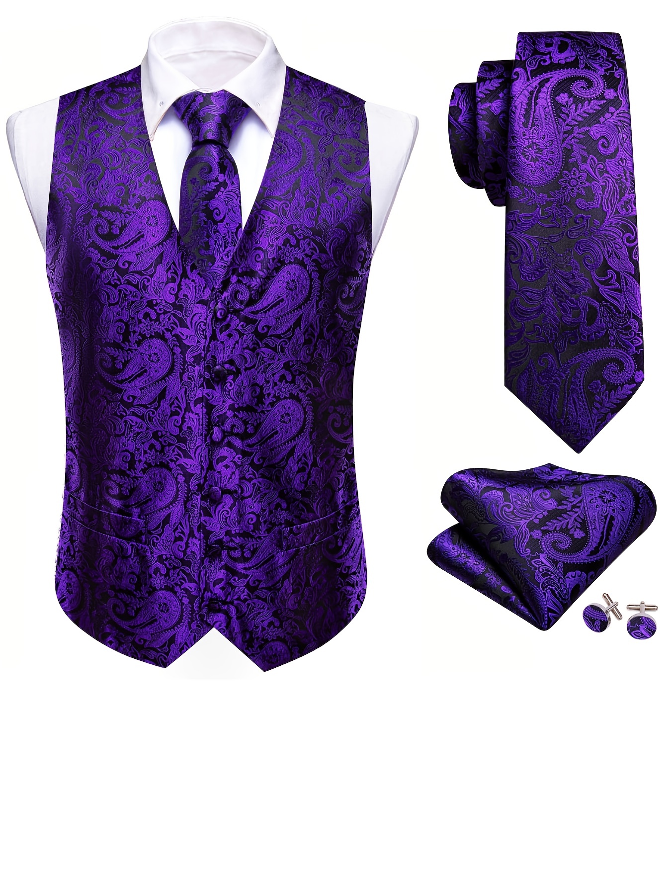 Suit Vest Men Purple Waistcoat Silk Vest for Men Jacquard Novelty Tie Set  Formal Business Party Male Jacket (Color : Purple, Size : M) : :  Clothing, Shoes & Accessories
