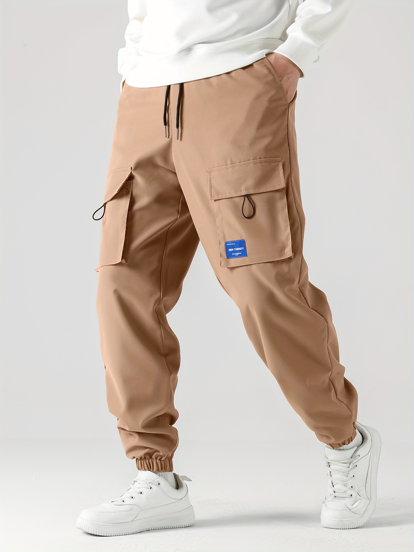 Black Men's Casual Cargo Pants With Big Pockets For Casual - Temu