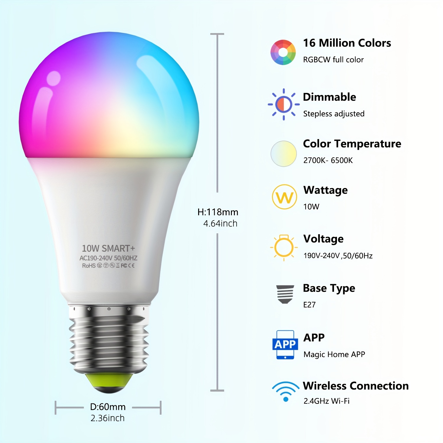 Bombillas Inteligentes Wifi Inalámbricas 5.0 Cambian Color - Temu Chile