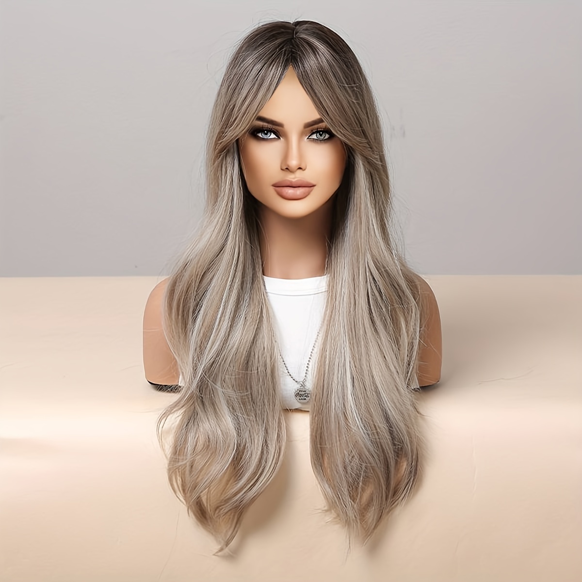 Long Straight Layered Wigs Curtain Bangs Yellow Brown Ombre Temu