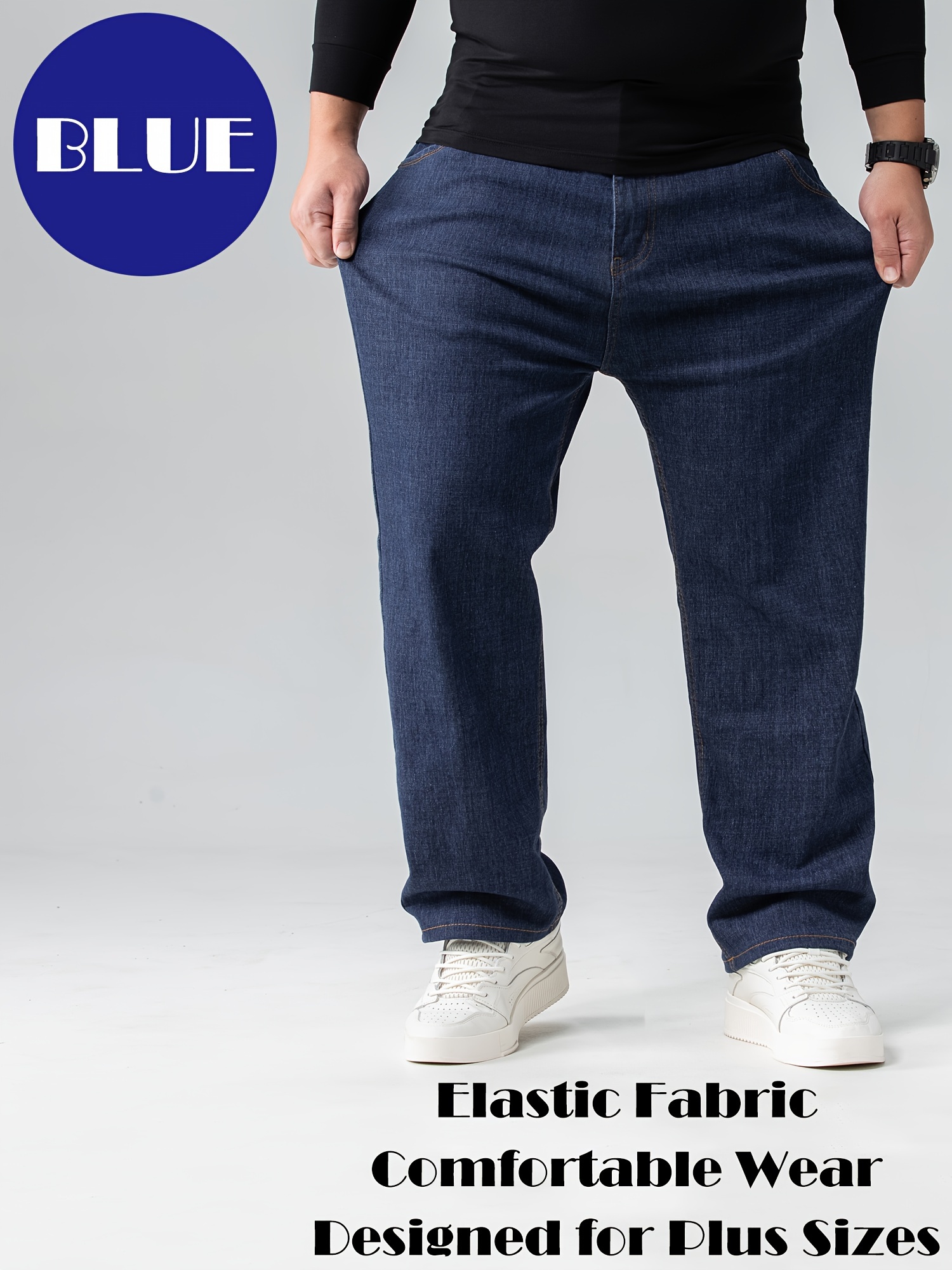 Plus Size Men Straight Leg Denim Long Pants Loose Oversized - Temu