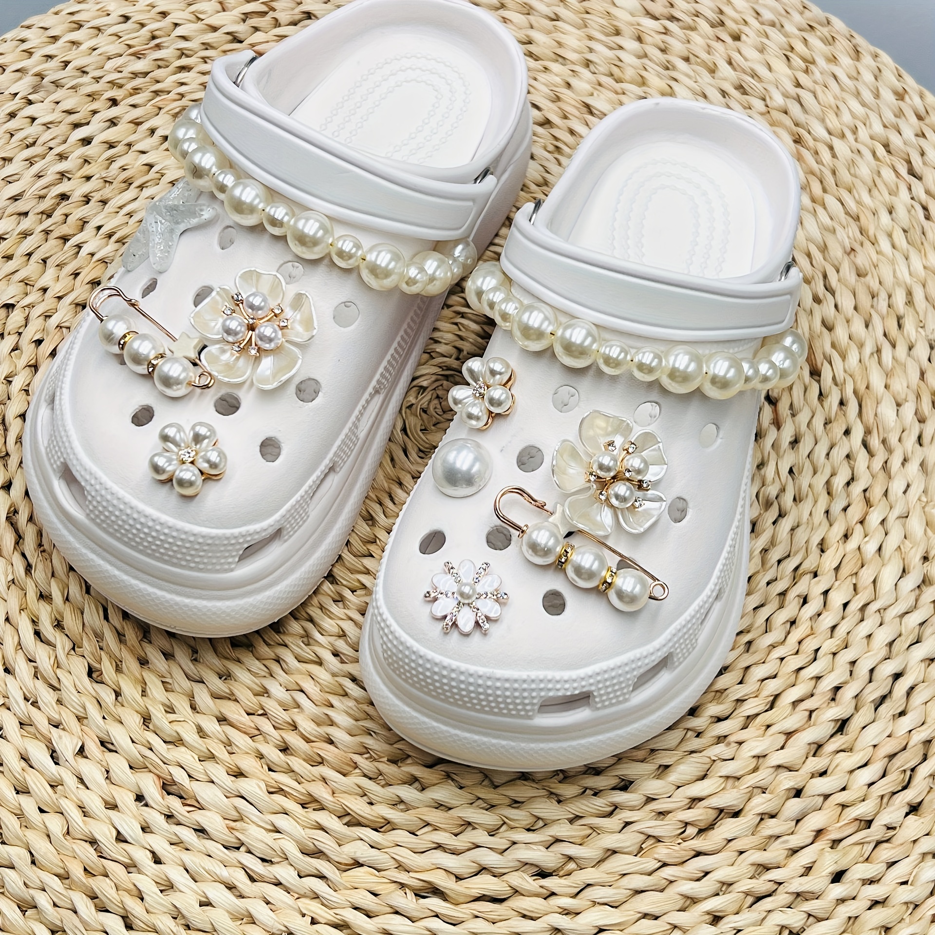 Hot Selling Pearl Chain Bling Croc Charms Crystal Shoe - Temu New