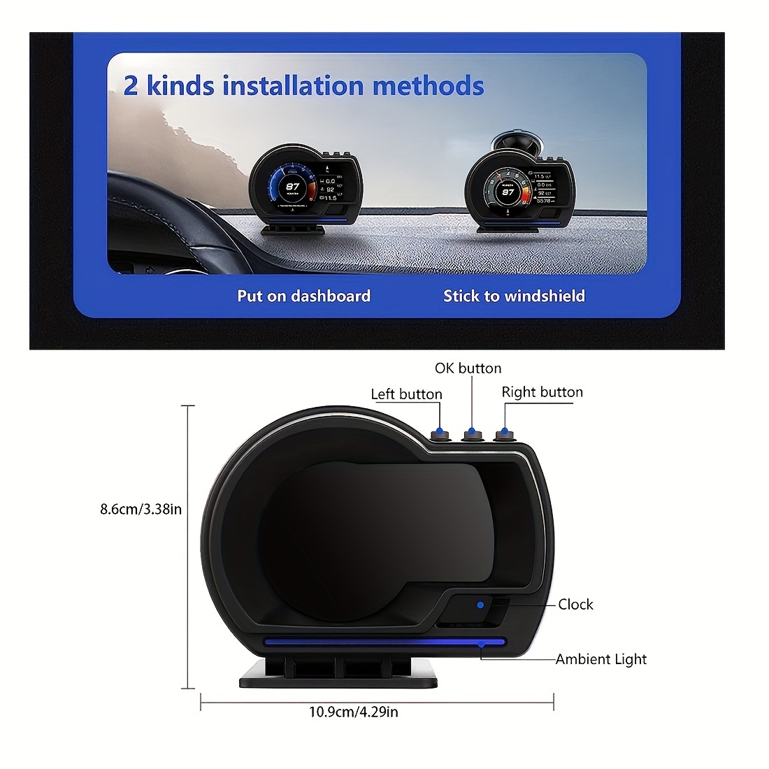 Car HUD Head Up Display P6 OBD+GPS Smart Gauge Works Great for All Cars LCD Headup  Display