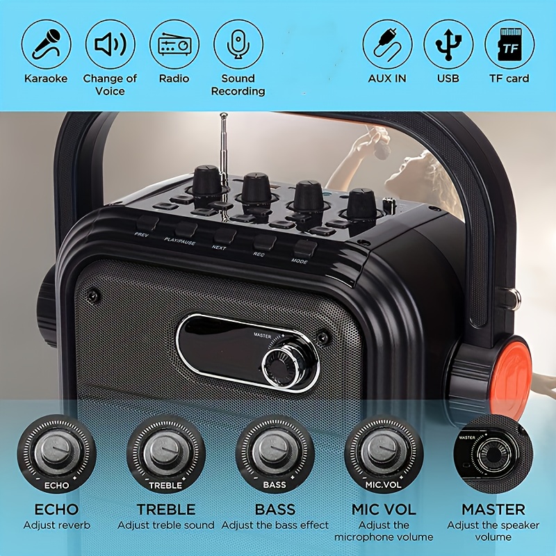 JYX Altavoz Karaoke Bluetooth con Micrófonos Inalámbrico, Sistema de PA  Portátil Recargable,TWS, Radio MP3 USB/TF/FM/REC para la Fiesta, altavoz  Bluetooth portátil para adultos : : Instrumentos musicales