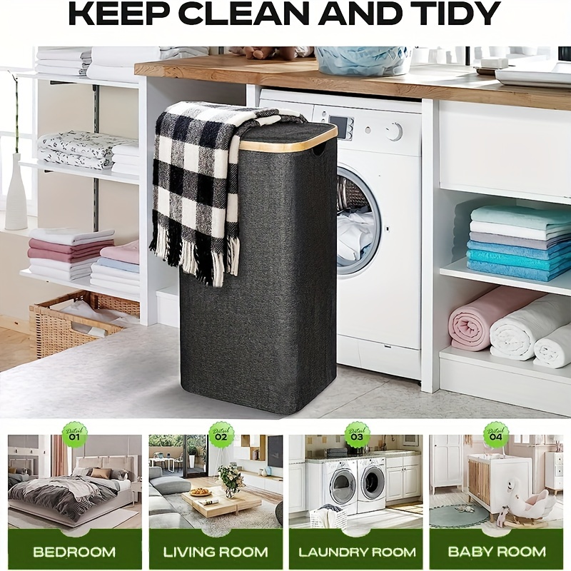 Laundry Hamper With Lid, Laundry Basket With Bamboo Handles, Dirty Clothes  Storage Basket For Laundry Room Bathroom Bedroom, Collapsible Laundry  Baskets For Clothes Storage And Organizer, Home Organization - Temu