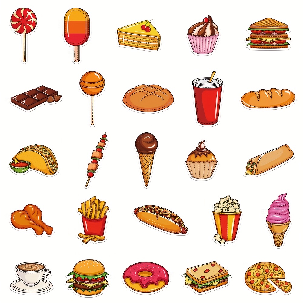 Simple Cartoon Food Small Stickers For Laptop Journal Kitchen