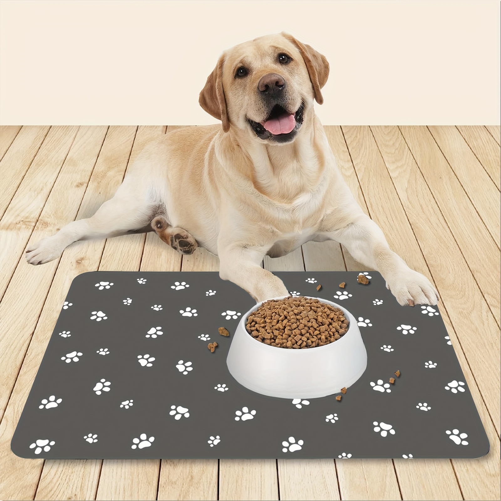 1pc Paw Print Cat Feeding Mat Super Absorbent Quick Dry Cat Food Mat With Non slip Backing Easy To Clean No Stain Pet Placemat Cat Bowl Mat